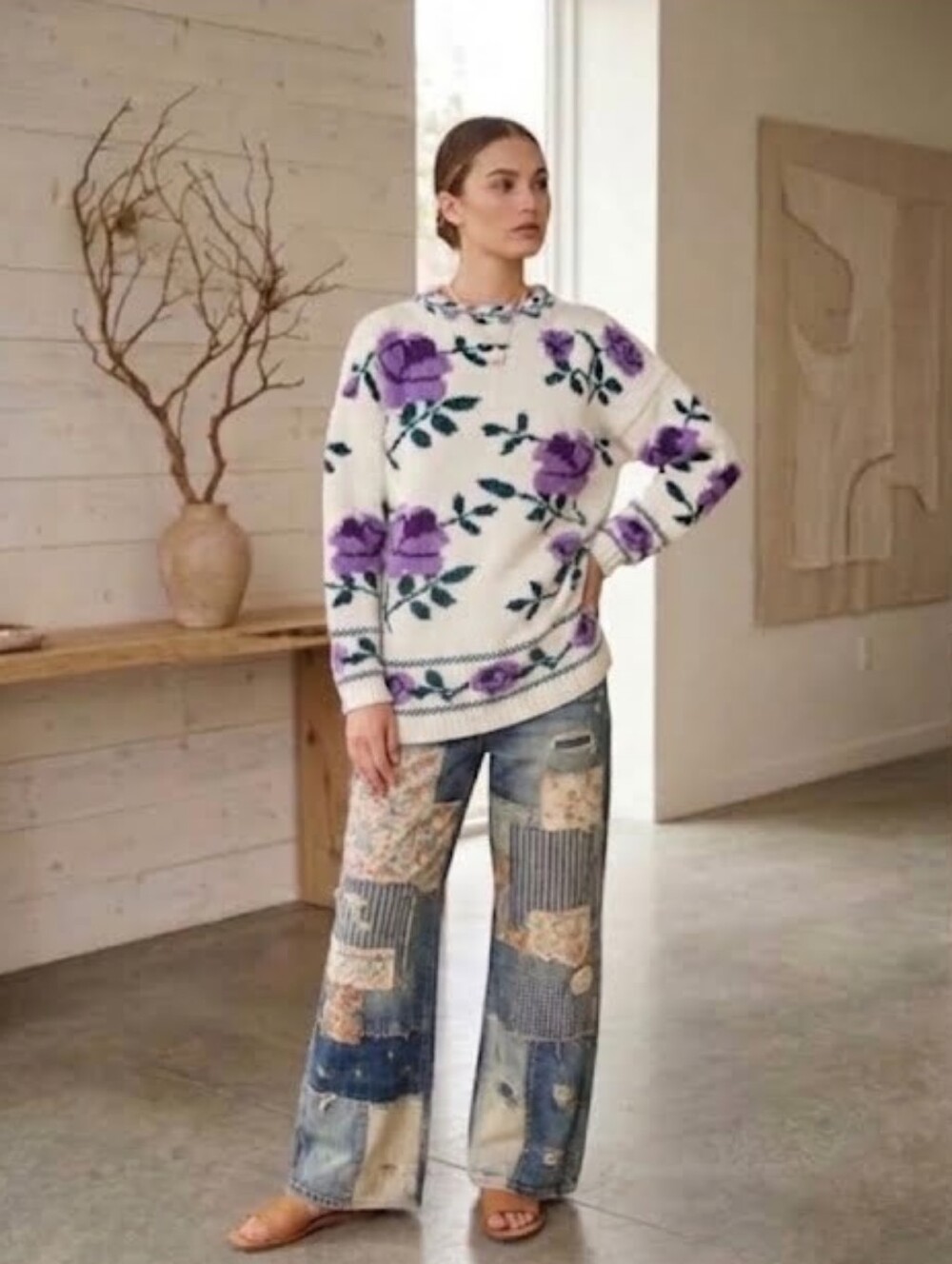 Vintage Lady Footlocker Floral Sweater Size M
